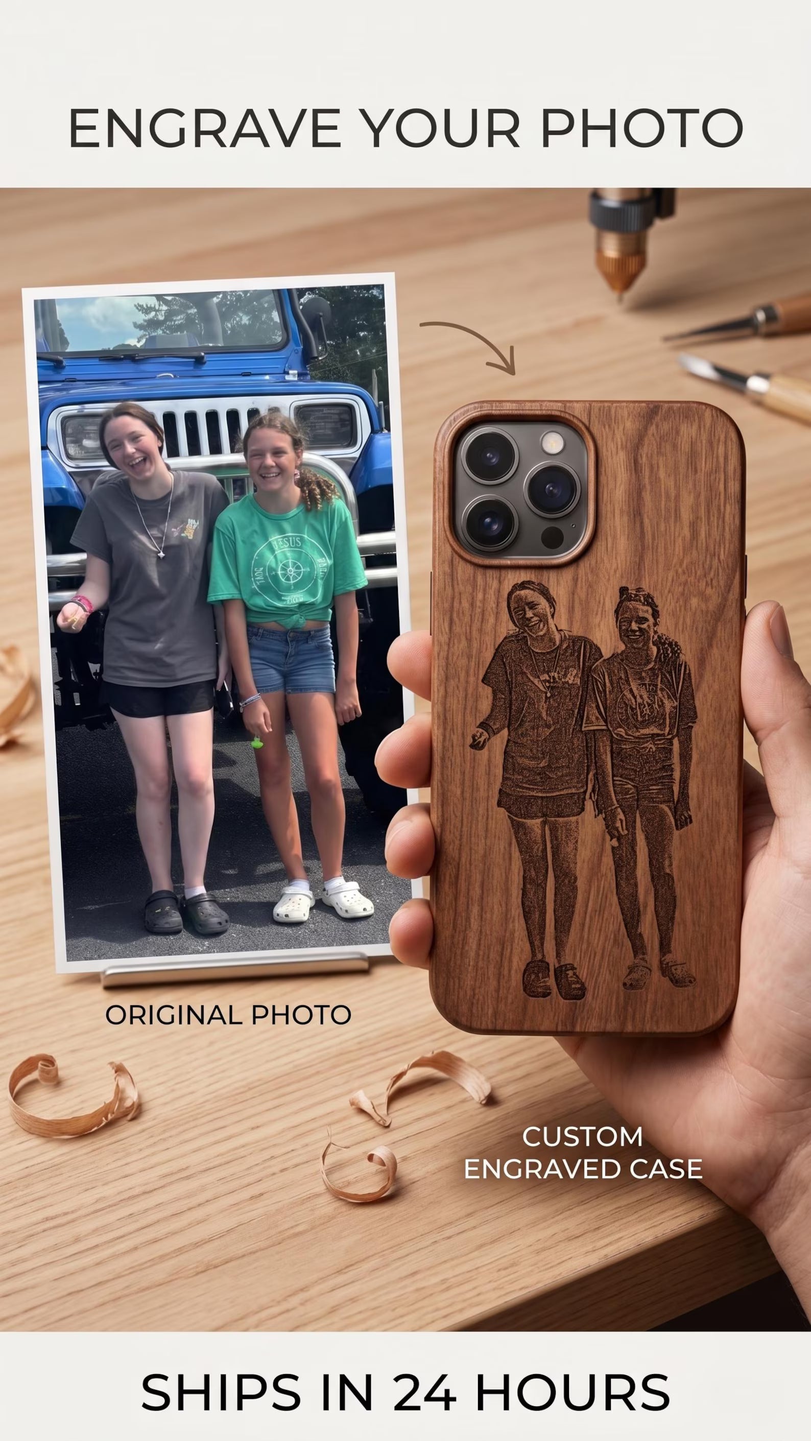 Custom Cherry Wood Wooden Engraved Phone Case